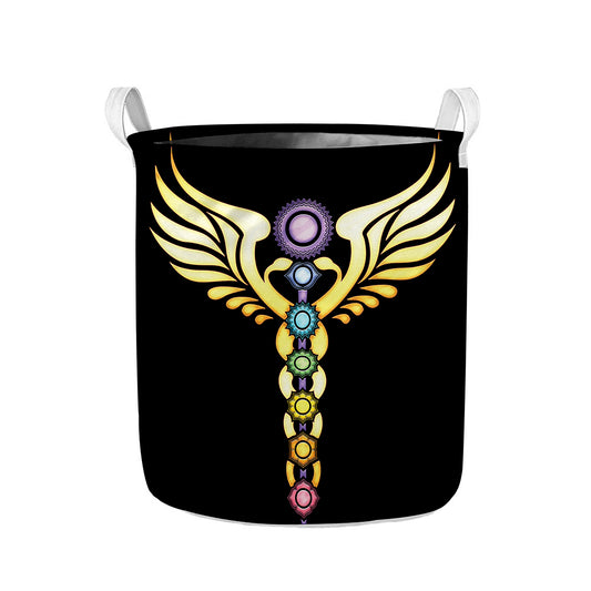 The Seven Chakras Caduceus Print Collapsible Laundry Basket
