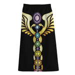 The Seven Chakras Caduceus Print Cotton Front Slit Maxi Skirt