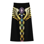The Seven Chakras Caduceus Print Cotton Front Slit Maxi Skirt