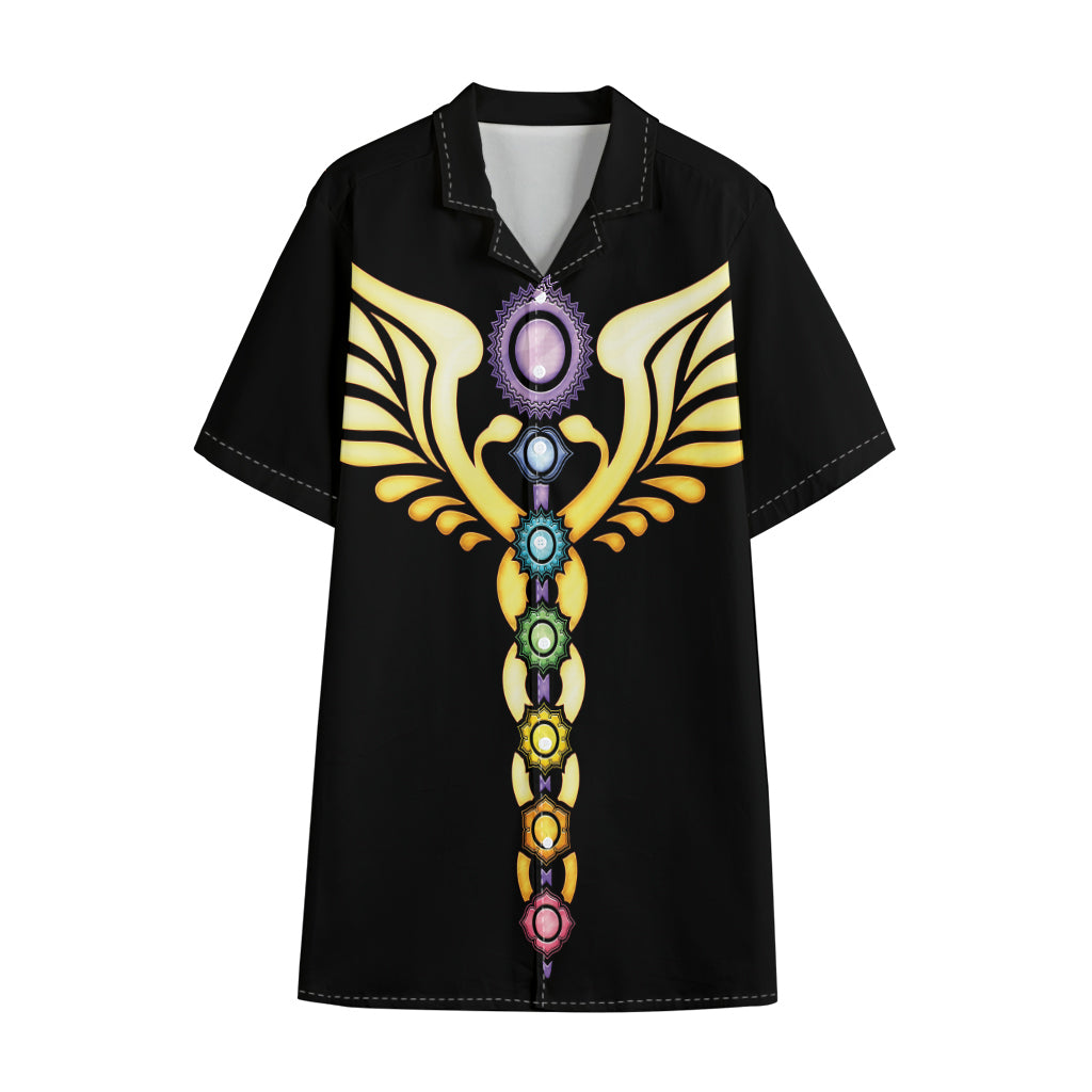 The Seven Chakras Caduceus Print Cotton Hawaiian Shirt