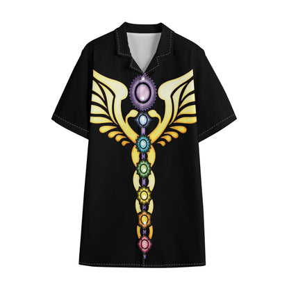 The Seven Chakras Caduceus Print Cotton Hawaiian Shirt