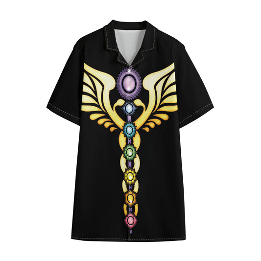 The Seven Chakras Caduceus Print Cotton Hawaiian Shirt