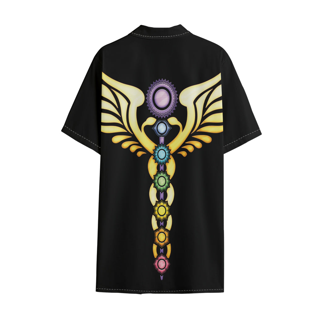 The Seven Chakras Caduceus Print Cotton Hawaiian Shirt