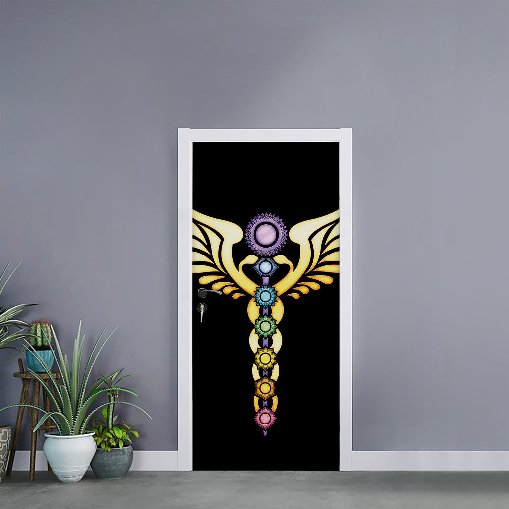 The Seven Chakras Caduceus Print Door Sticker