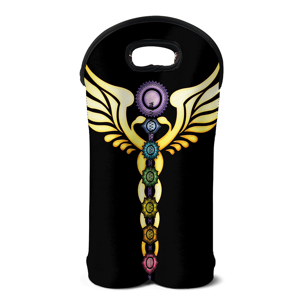 The Seven Chakras Caduceus Print Double Neoprene Wine Tote