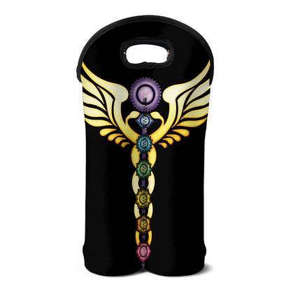 The Seven Chakras Caduceus Print Double Neoprene Wine Tote