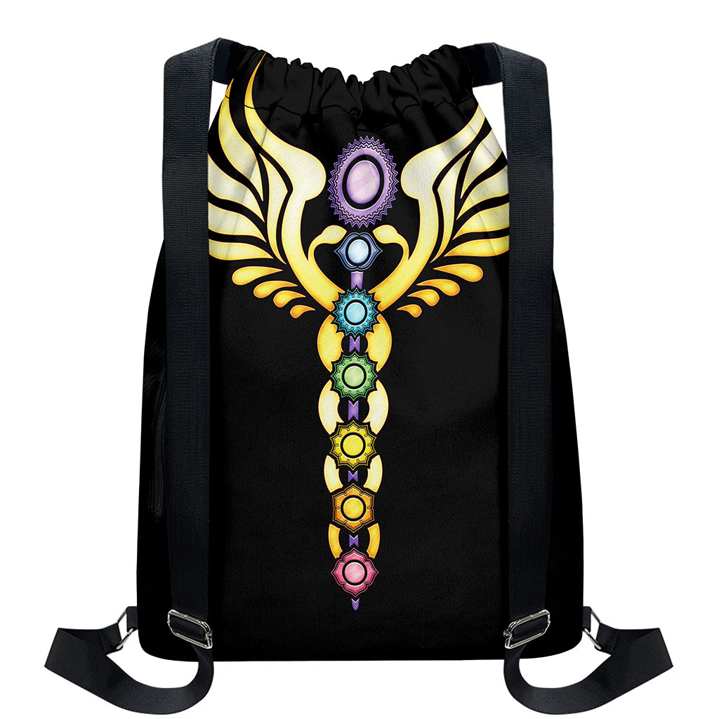 The Seven Chakras Caduceus Print Drawstring Backpack