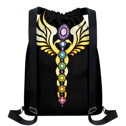The Seven Chakras Caduceus Print Drawstring Backpack