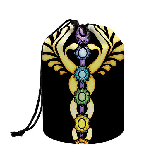 The Seven Chakras Caduceus Print Drawstring Makeup Bag