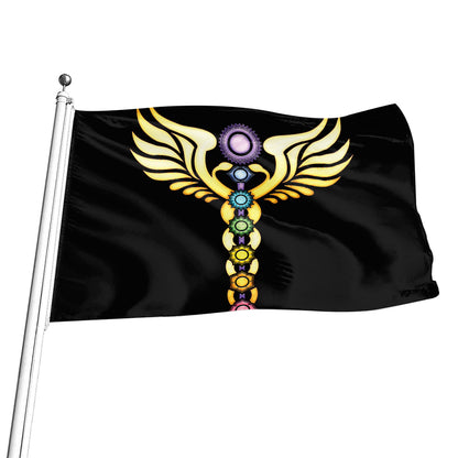 The Seven Chakras Caduceus Print Flag