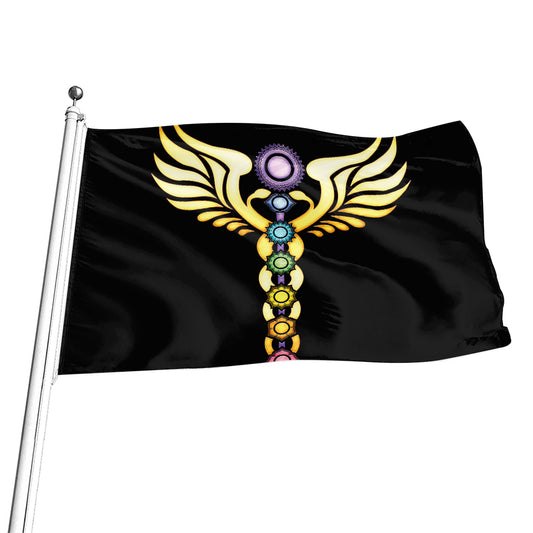 The Seven Chakras Caduceus Print Flag