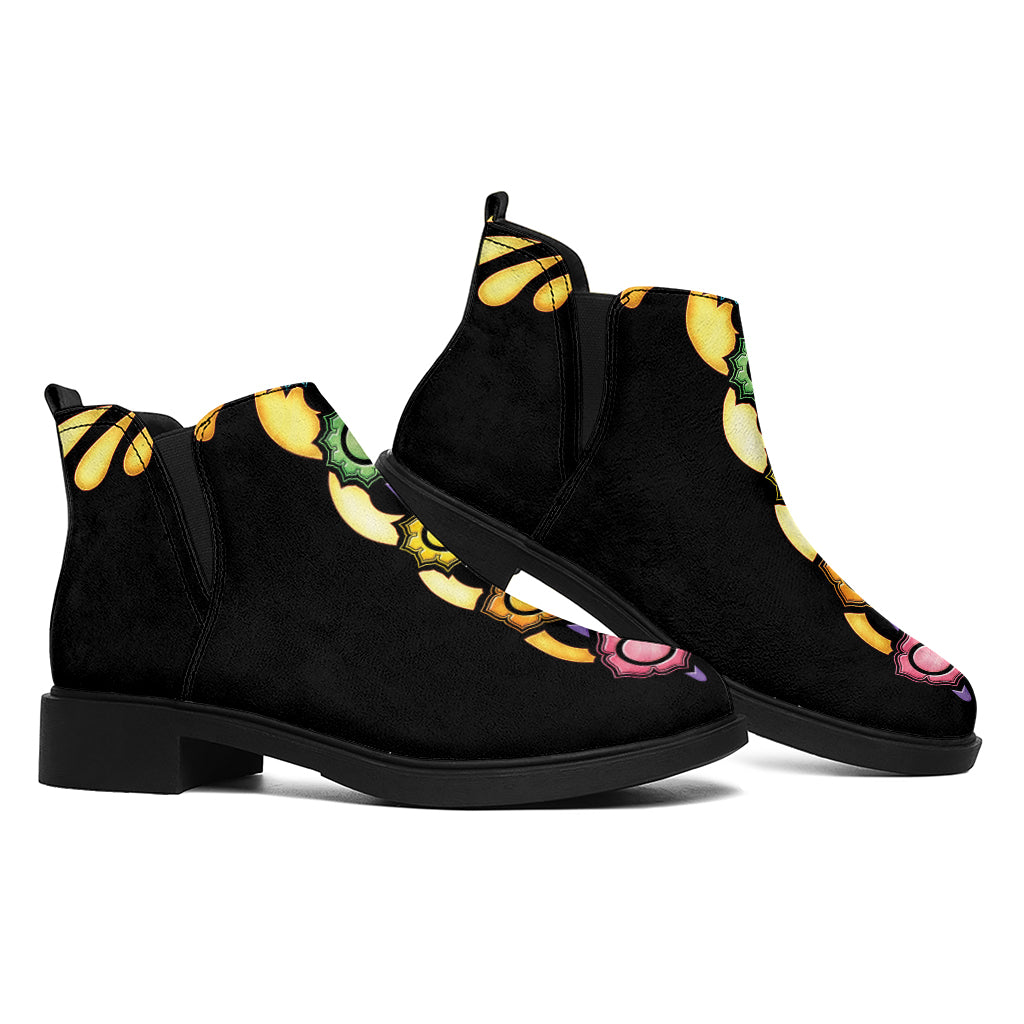 The Seven Chakras Caduceus Print Flat Ankle Boots