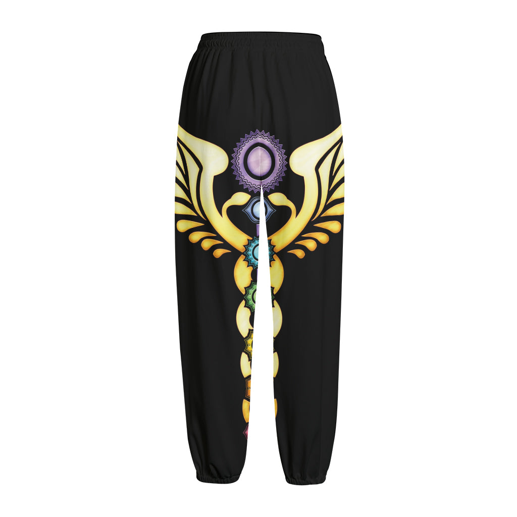 The Seven Chakras Caduceus Print Fleece Lined Knit Pants