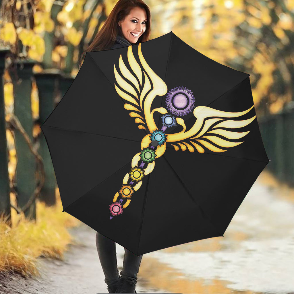 The Seven Chakras Caduceus Print Foldable Umbrella