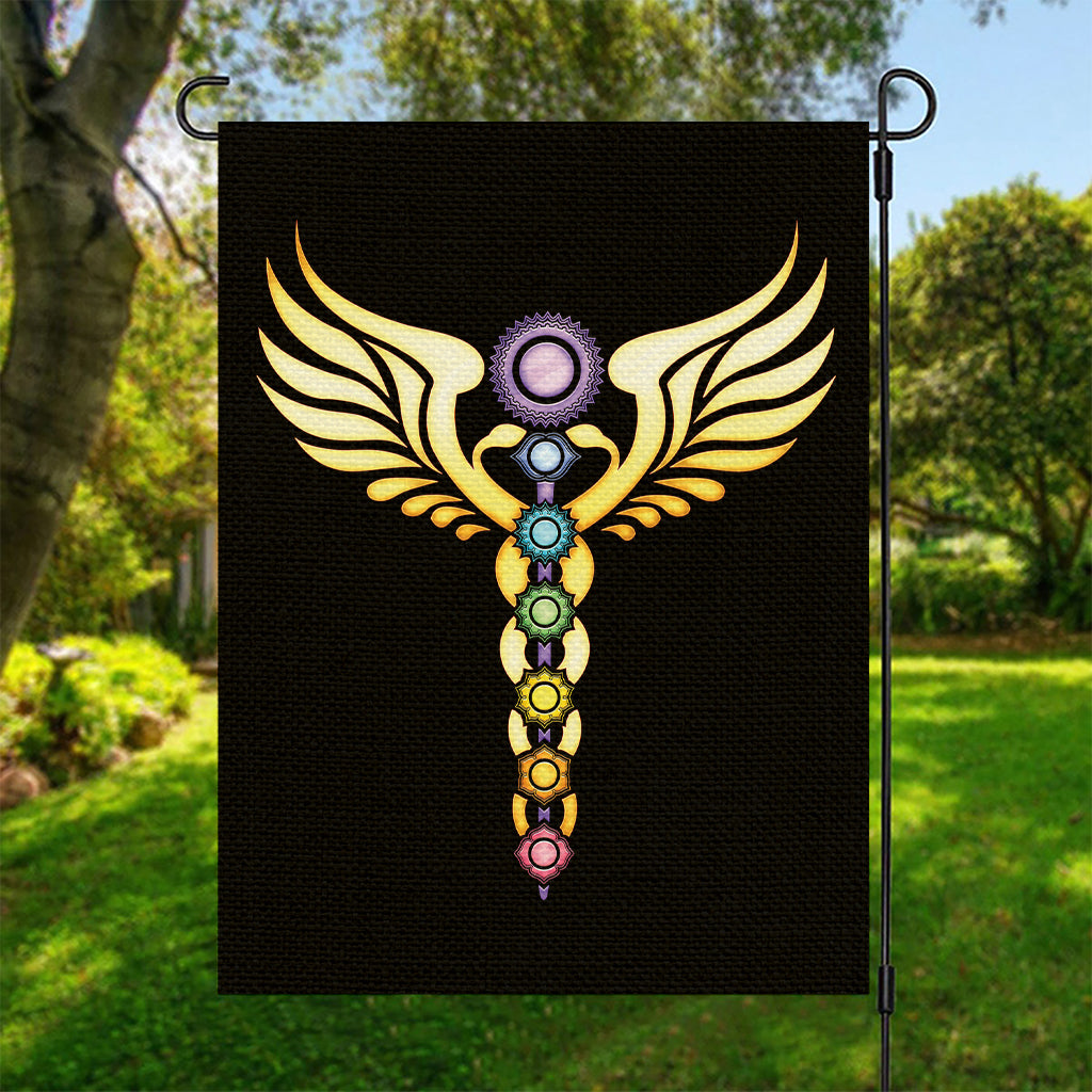 The Seven Chakras Caduceus Print Garden Flag