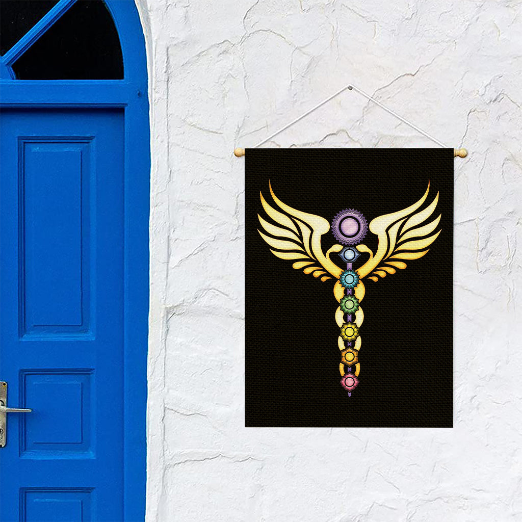 The Seven Chakras Caduceus Print Garden Flag