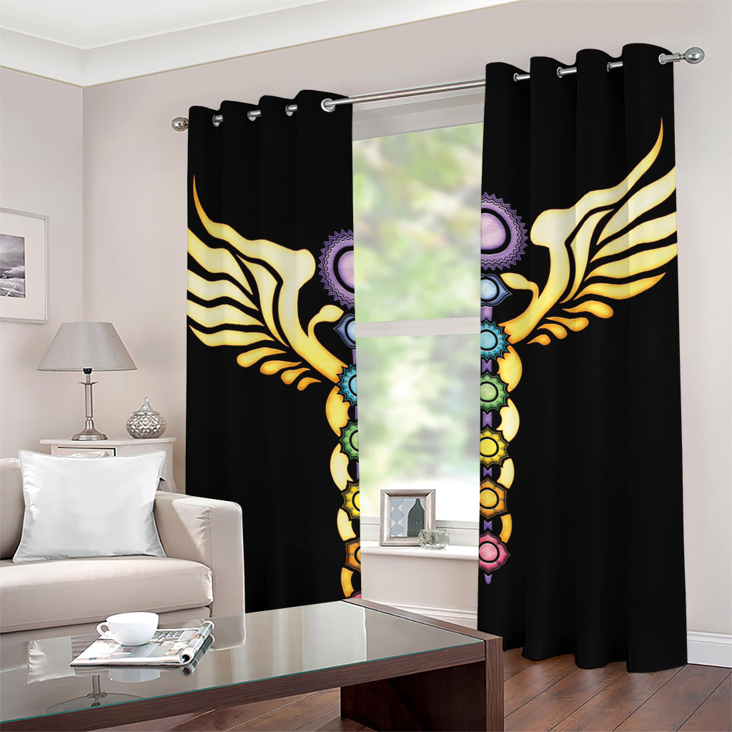 The Seven Chakras Caduceus Print Grommet Curtains