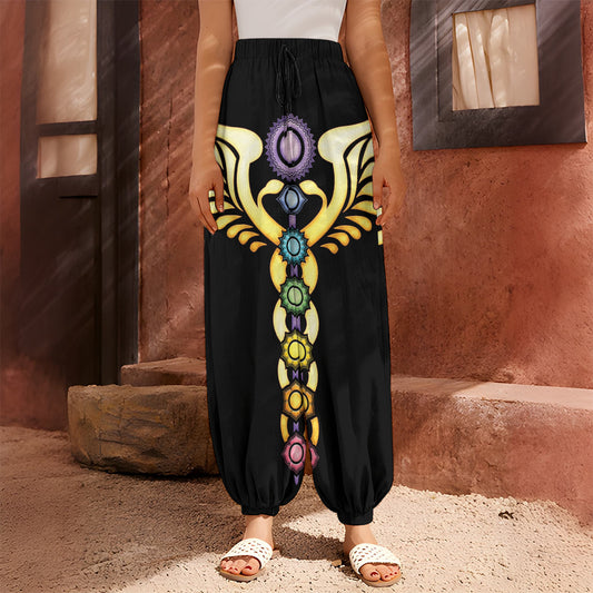 The Seven Chakras Caduceus Print Harem Pants