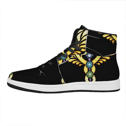 The Seven Chakras Caduceus Print High Top Leather Sneakers