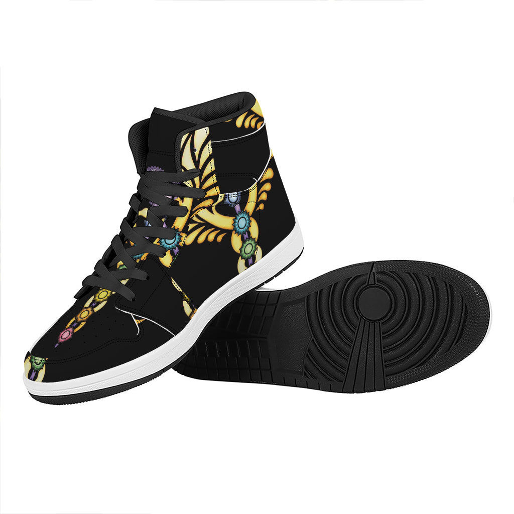 The Seven Chakras Caduceus Print High Top Leather Sneakers