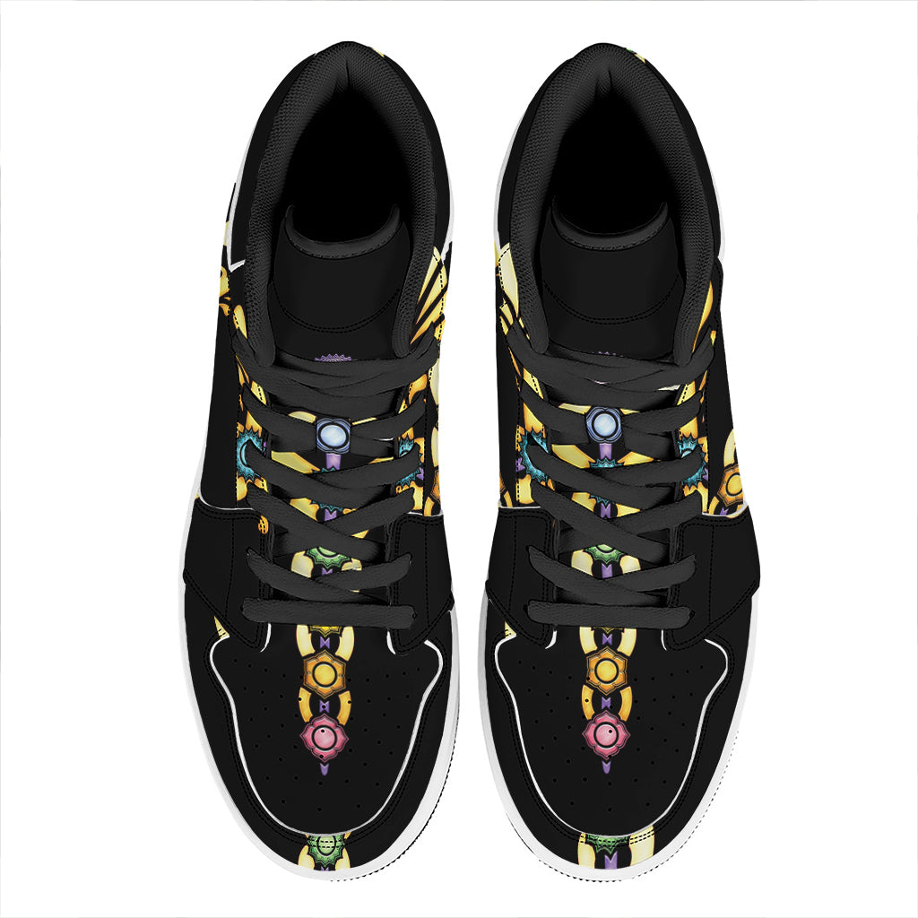 The Seven Chakras Caduceus Print High Top Leather Sneakers