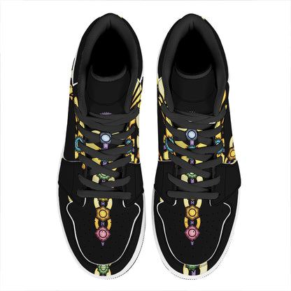 The Seven Chakras Caduceus Print High Top Leather Sneakers