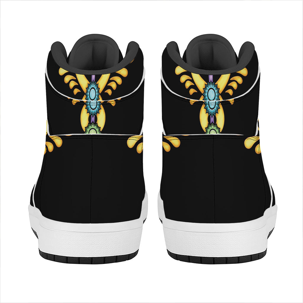 The Seven Chakras Caduceus Print High Top Leather Sneakers
