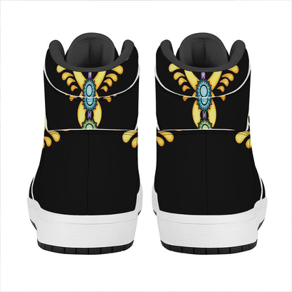 The Seven Chakras Caduceus Print High Top Leather Sneakers
