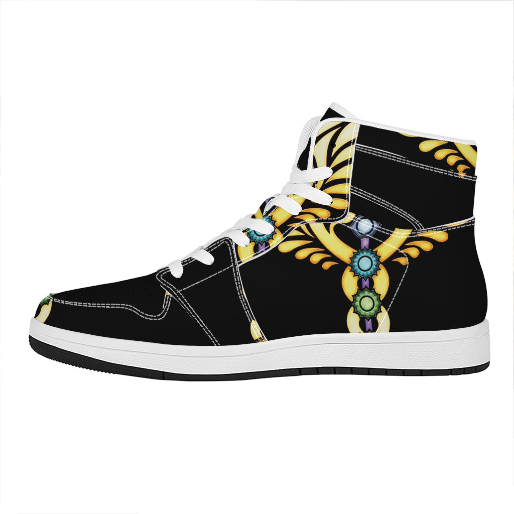 The Seven Chakras Caduceus Print High Top Leather Sneakers