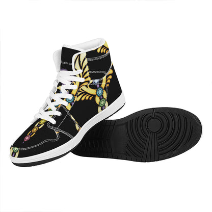The Seven Chakras Caduceus Print High Top Leather Sneakers