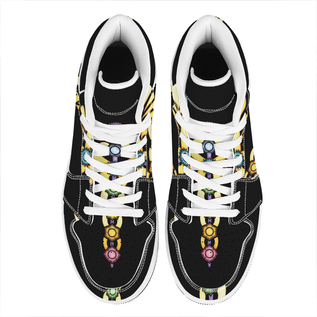 The Seven Chakras Caduceus Print High Top Leather Sneakers