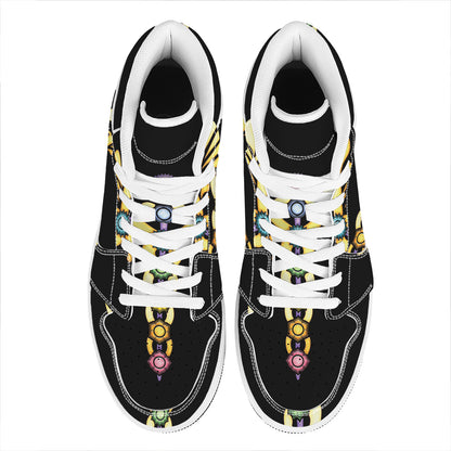 The Seven Chakras Caduceus Print High Top Leather Sneakers