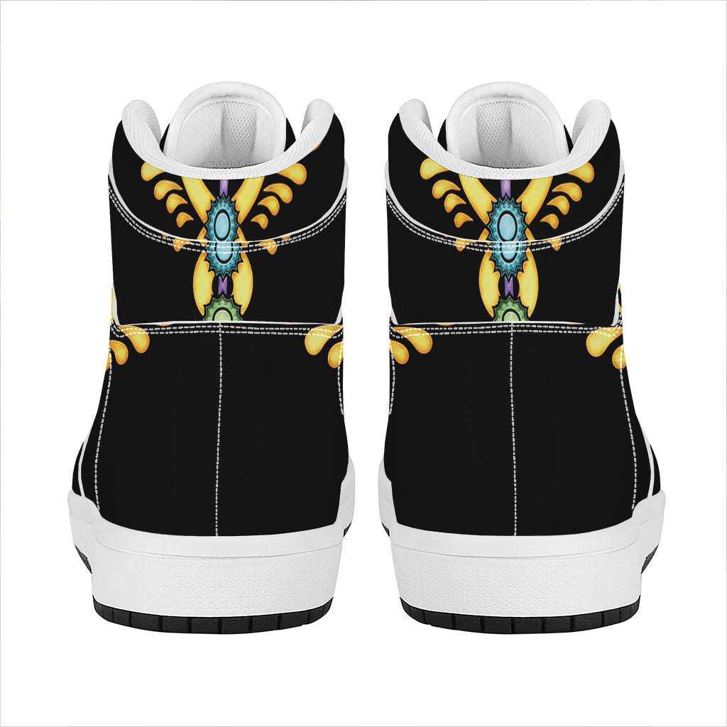 The Seven Chakras Caduceus Print High Top Leather Sneakers