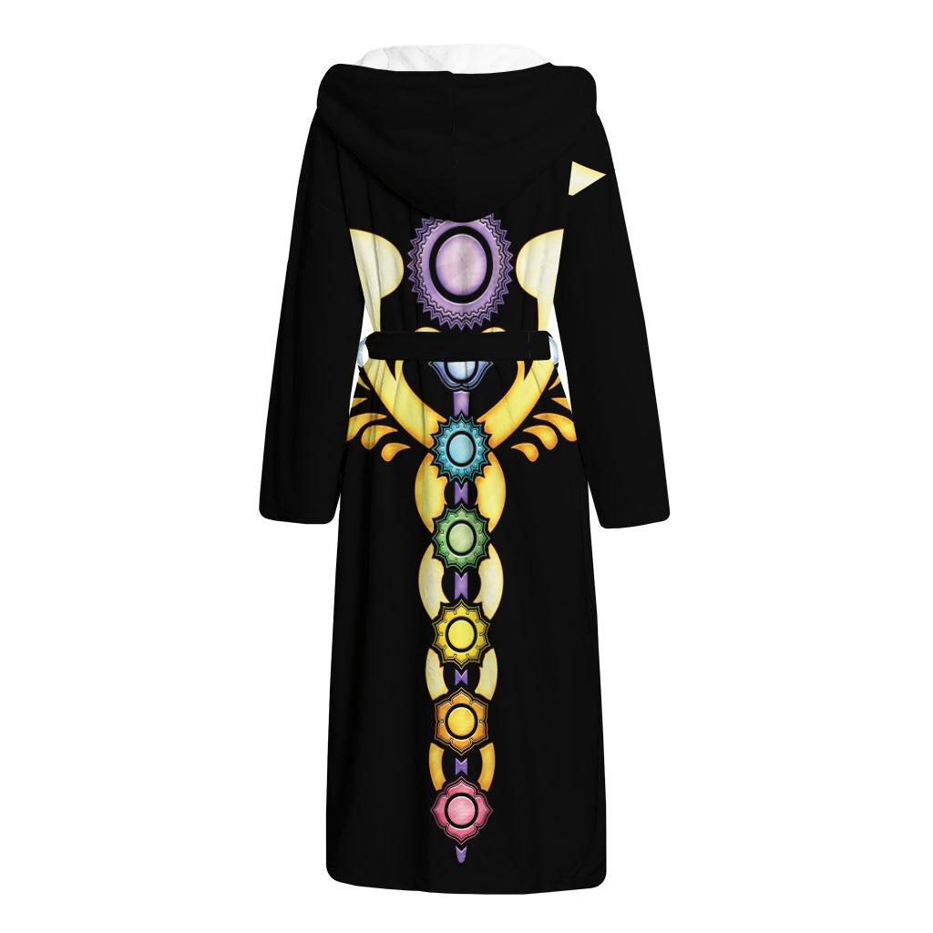 The Seven Chakras Caduceus Print Hooded Bathrobe