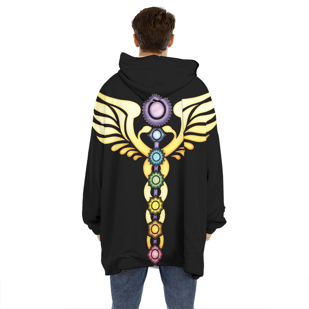 The Seven Chakras Caduceus Print Hoodie Blanket