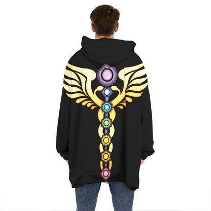 The Seven Chakras Caduceus Print Hoodie Blanket
