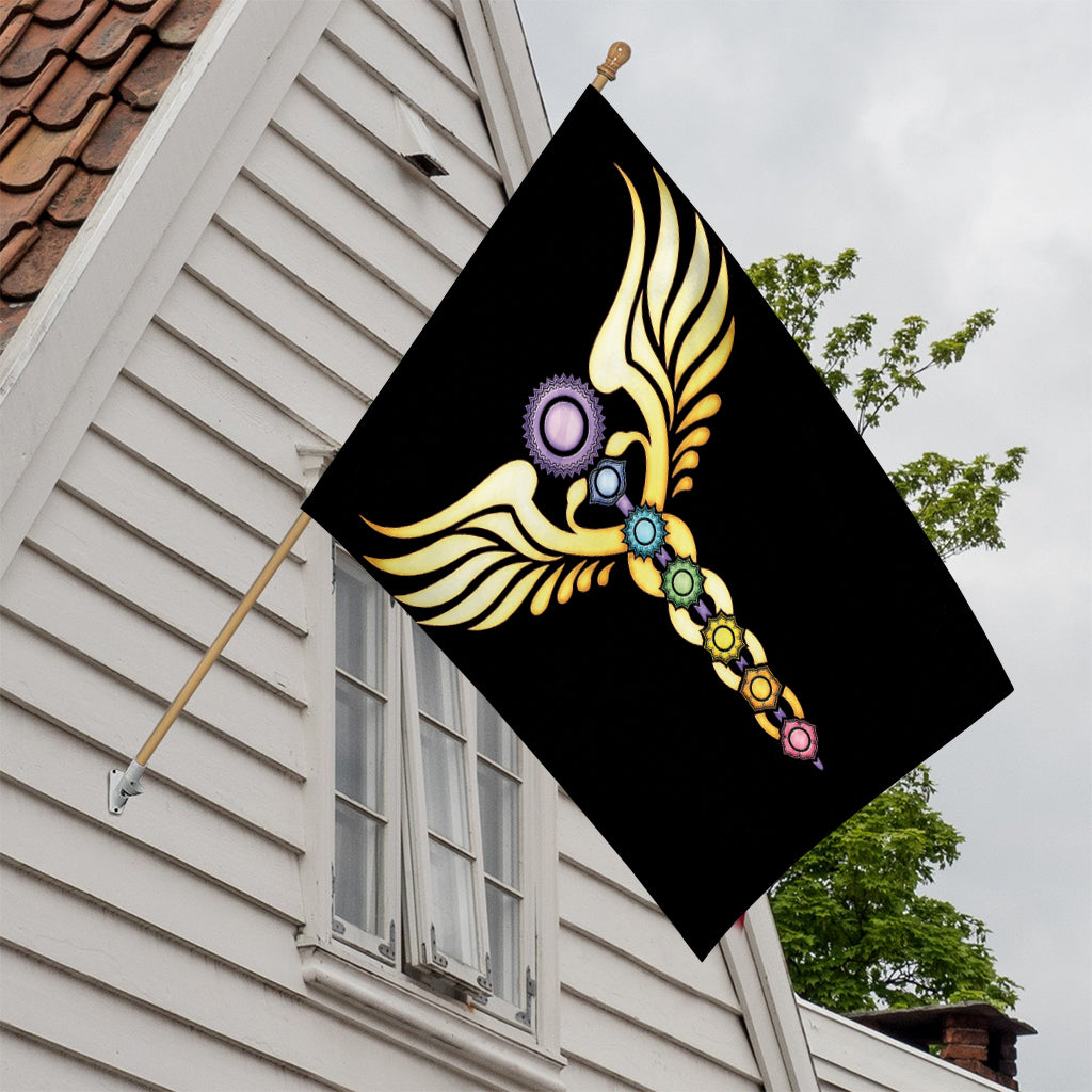 The Seven Chakras Caduceus Print House Flag