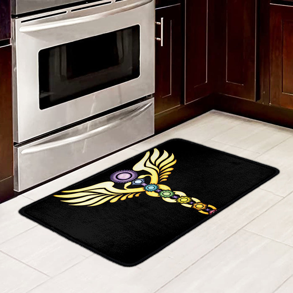 The Seven Chakras Caduceus Print Kitchen Mat
