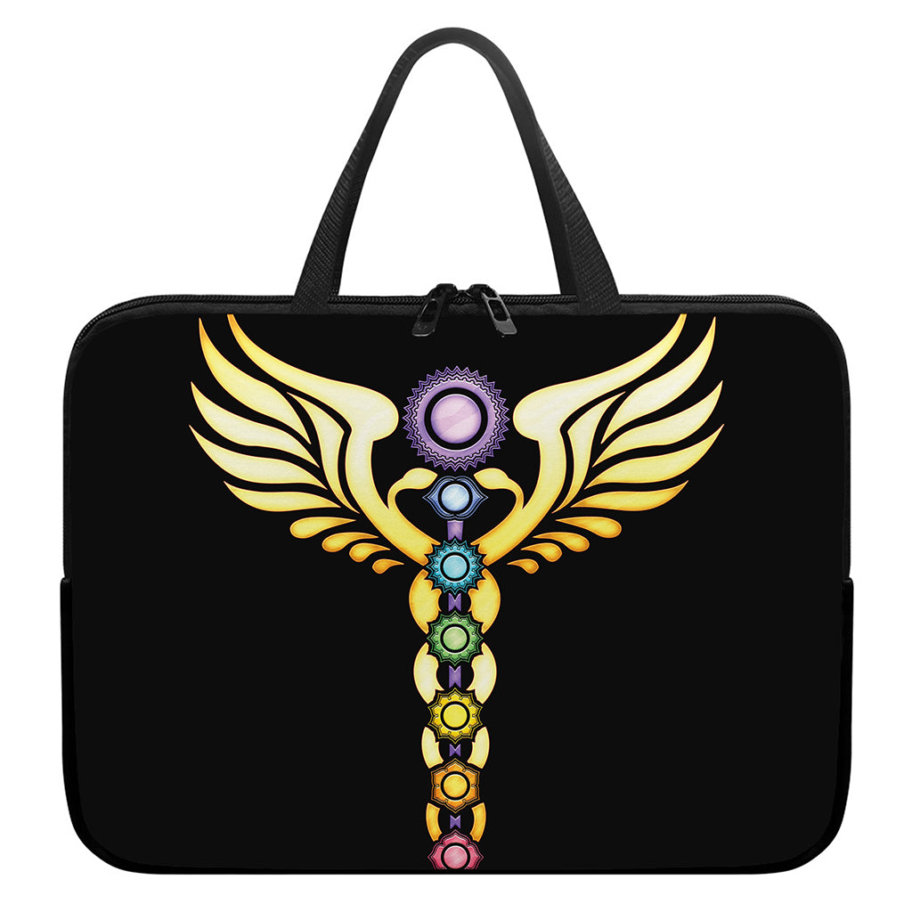 The Seven Chakras Caduceus Print Laptop Sleeve With Handle