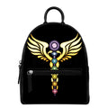 The Seven Chakras Caduceus Print Leather Backpack