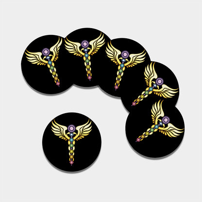 The Seven Chakras Caduceus Print Leather Coaster Set