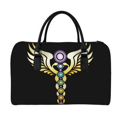 The Seven Chakras Caduceus Print Leather Duffle Bag