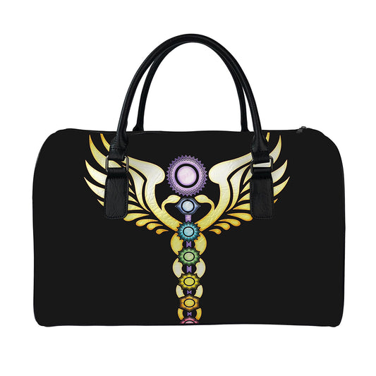 The Seven Chakras Caduceus Print Leather Duffle Bag