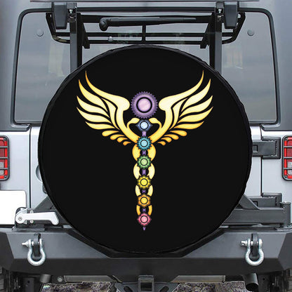 The Seven Chakras Caduceus Print Leather Spare Tire Cover