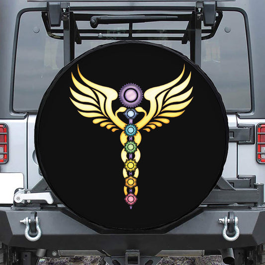 The Seven Chakras Caduceus Print Leather Spare Tire Cover