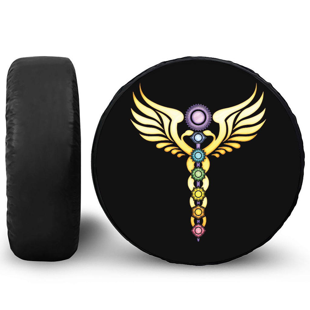 The Seven Chakras Caduceus Print Leather Spare Tire Cover