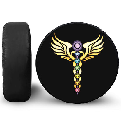 The Seven Chakras Caduceus Print Leather Spare Tire Cover