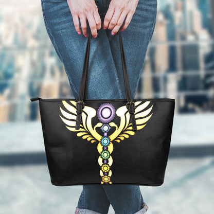 The Seven Chakras Caduceus Print Leather Tote Bag