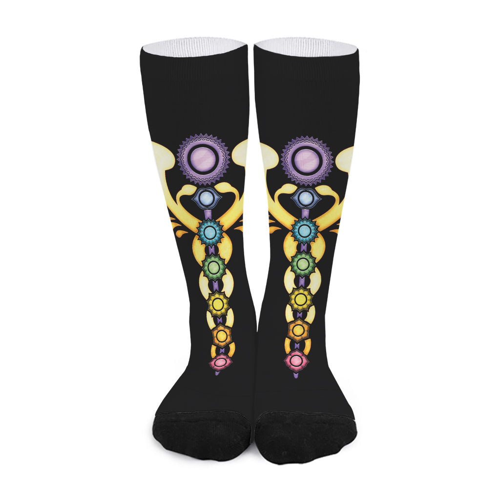 The Seven Chakras Caduceus Print Long Socks