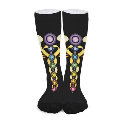 The Seven Chakras Caduceus Print Long Socks